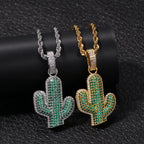 Hip-hop solid cactus zircon-encrusted pendant