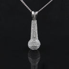 Hip-hop diamond-encrusted microphone necklaces.