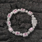 Copper inlaid pink zircon hip-hop bracelet