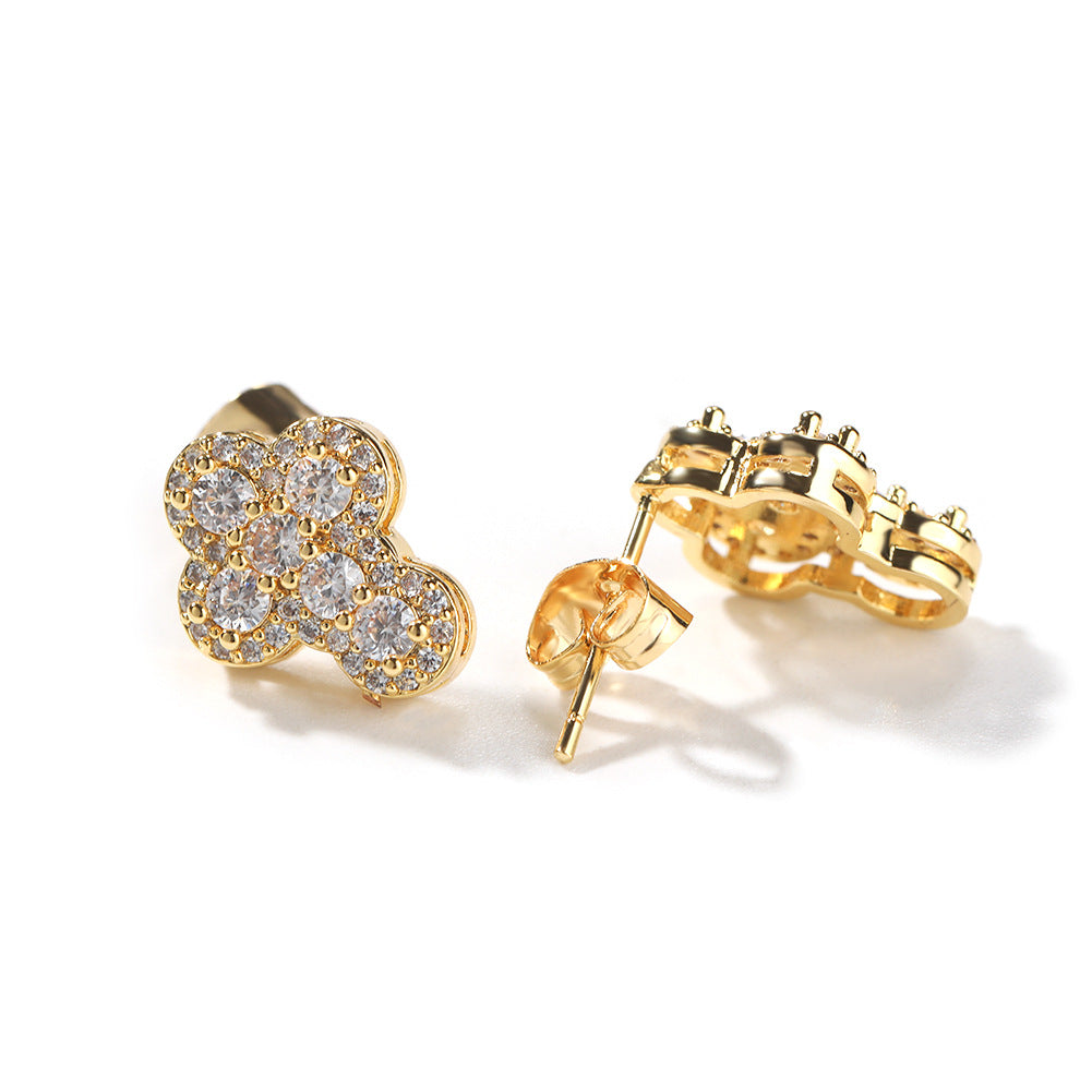 Hip-hop fashion diamond-encrusted cross stud earrings