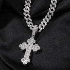Hip-hop large diamond-encrusted cloud cross pendant