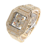 Hip-hop diamond-encrusted hollowed-out square watch