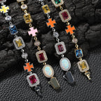 Hip-hop diamond multi-colored gemstone necklace