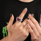 Hip-hop T-square heart-shaped zircon ring