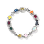 Hip-hop diamond multi-colored gemstone necklace