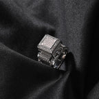 Hip-hop square diamond-encrusted couple ring