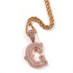 Hip-hop fully diamond-encrusted spiky rock sugar letter necklace