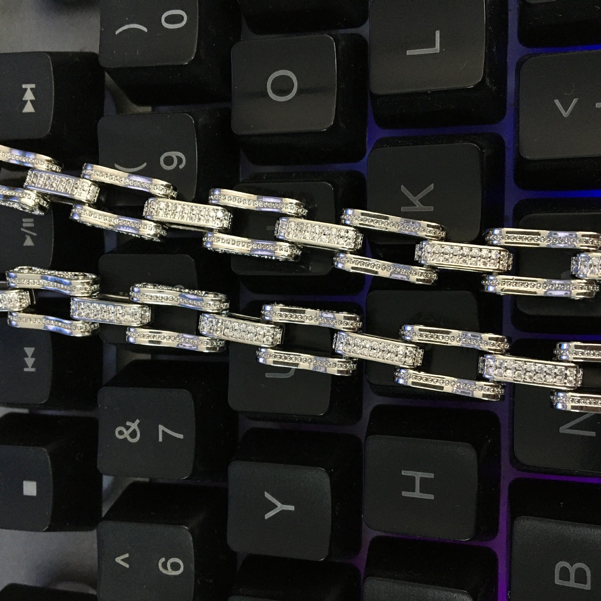 Hip Hop Rhinestone 5mm Bicycle Chain Necklace