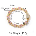 Copper inlaid pink zircon hip-hop bracelet