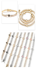 Hip-hop four-leaf clover diamond tennis chain necklace bracelet
