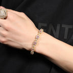 Copper inlaid pink zircon hip-hop bracelet