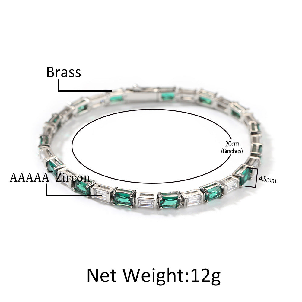 Hip-hop zircon-encrusted emerald color-matching tennis chain