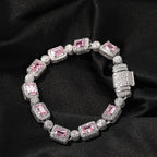 Copper inlaid pink zircon hip-hop bracelet