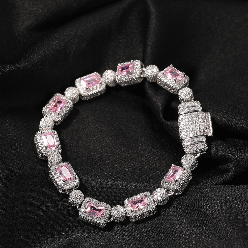 Copper inlaid pink zircon hip-hop bracelet